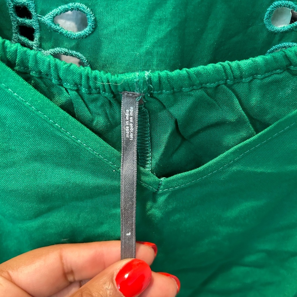 Anthropologie Emerald Green Eyelet Button-Front Long Sleeve Dress - Picture 5 of 9